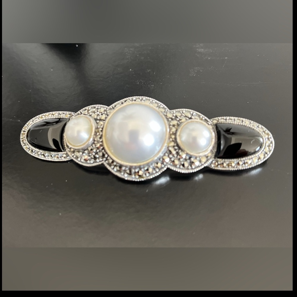 JUDITH JACK Brooch Pin — Sterling Silver, Marcasite, Stones